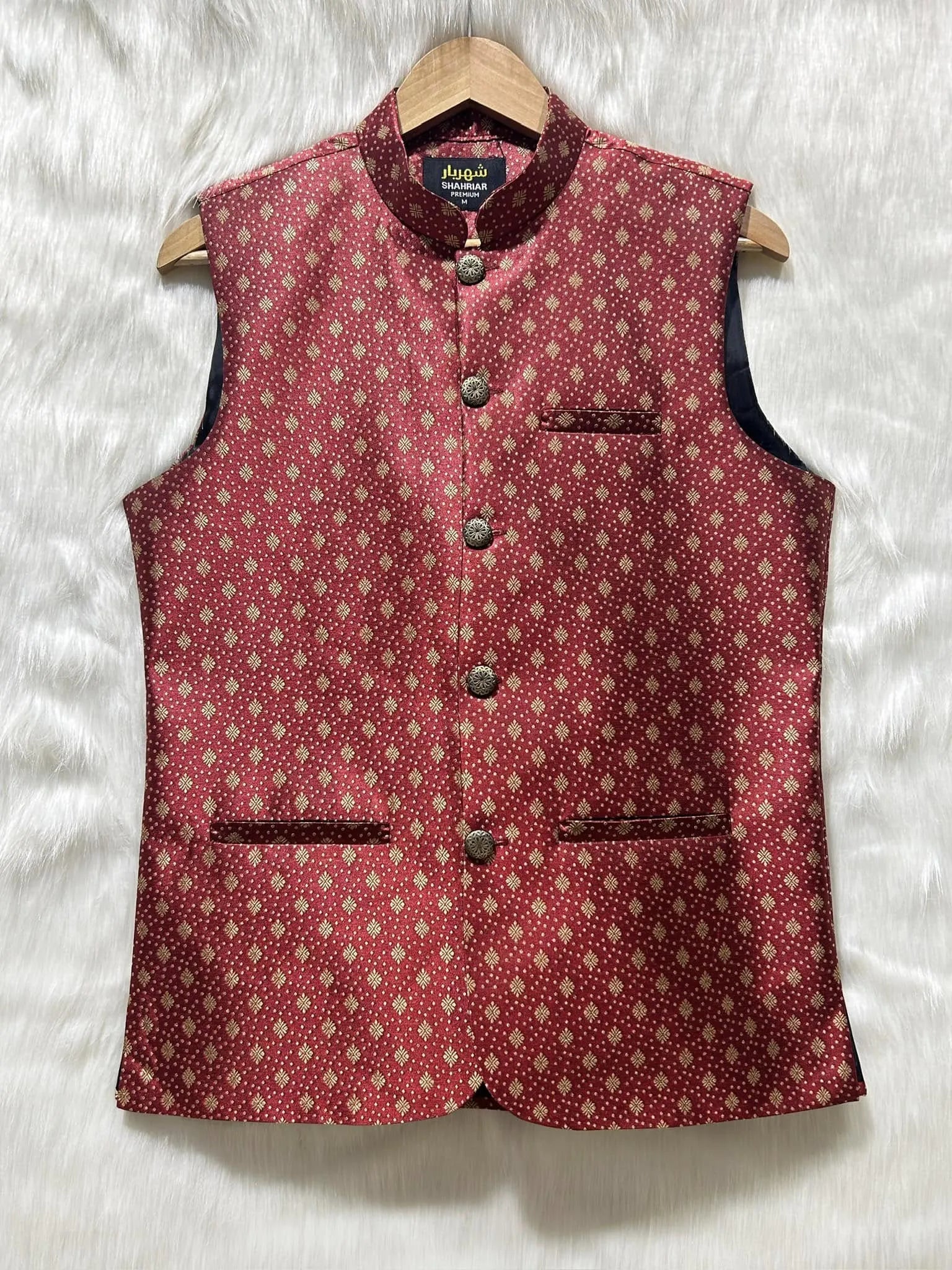 Katan Square Merun Waistcoat āĻā§āĻĄ - 09 - Shahriar Premium