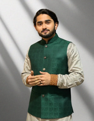 Premium Green Leaf Waistcoat কোড - 342 - Shahriar Premium