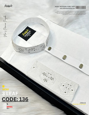 3Leaf Embroidery White কোড - 136 - Shahriar Premium