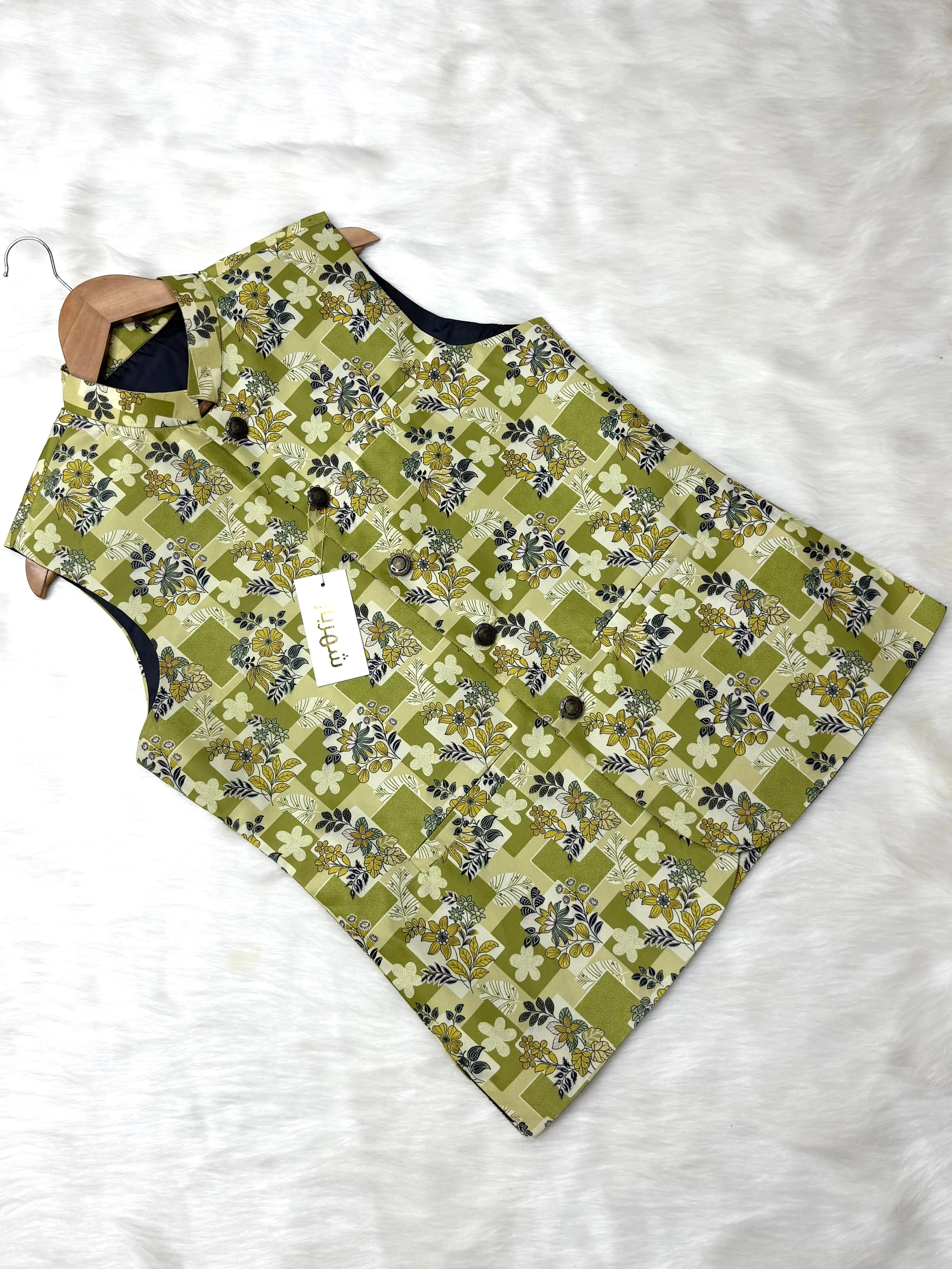 Premium Olive Flower Waistcoat কোড - 321 - Shahriar Premium