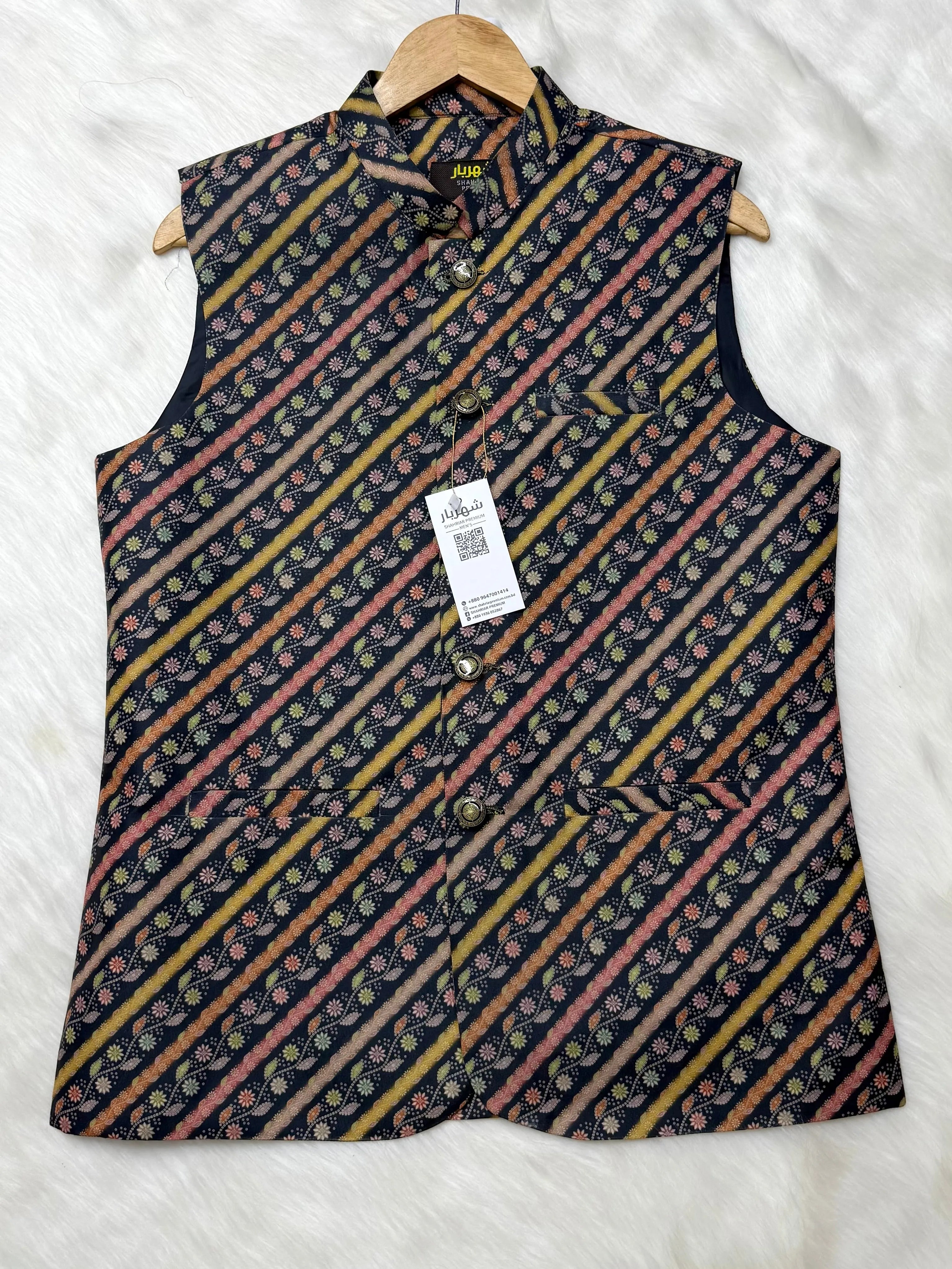 Rainbow Flower Black Waistcoat কোড - 322 - Shahriar Premium