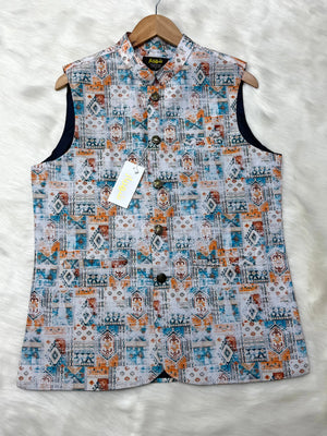 Premium White Carving Waistcoat কোড - 339 - Shahriar Premium