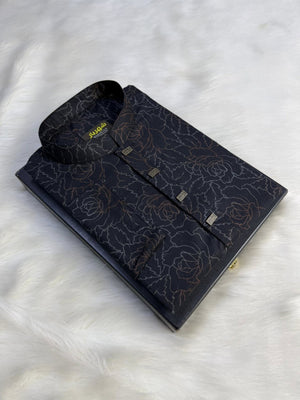 Dark Flower Orange Panjabi কোড - 392 - Shahriar Premium