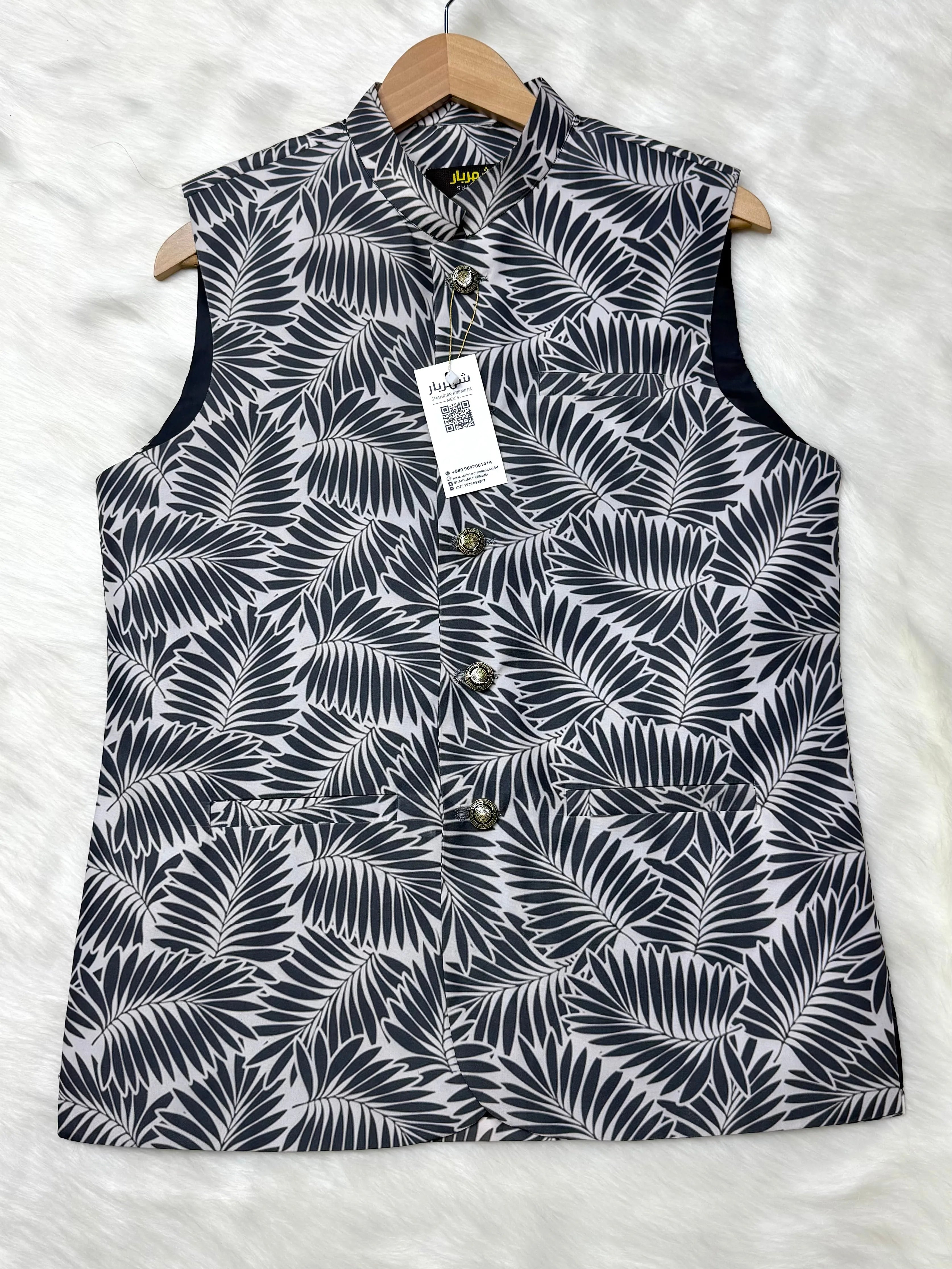 White Palm leaf Waistcoat কোড - 336 - Shahriar Premium