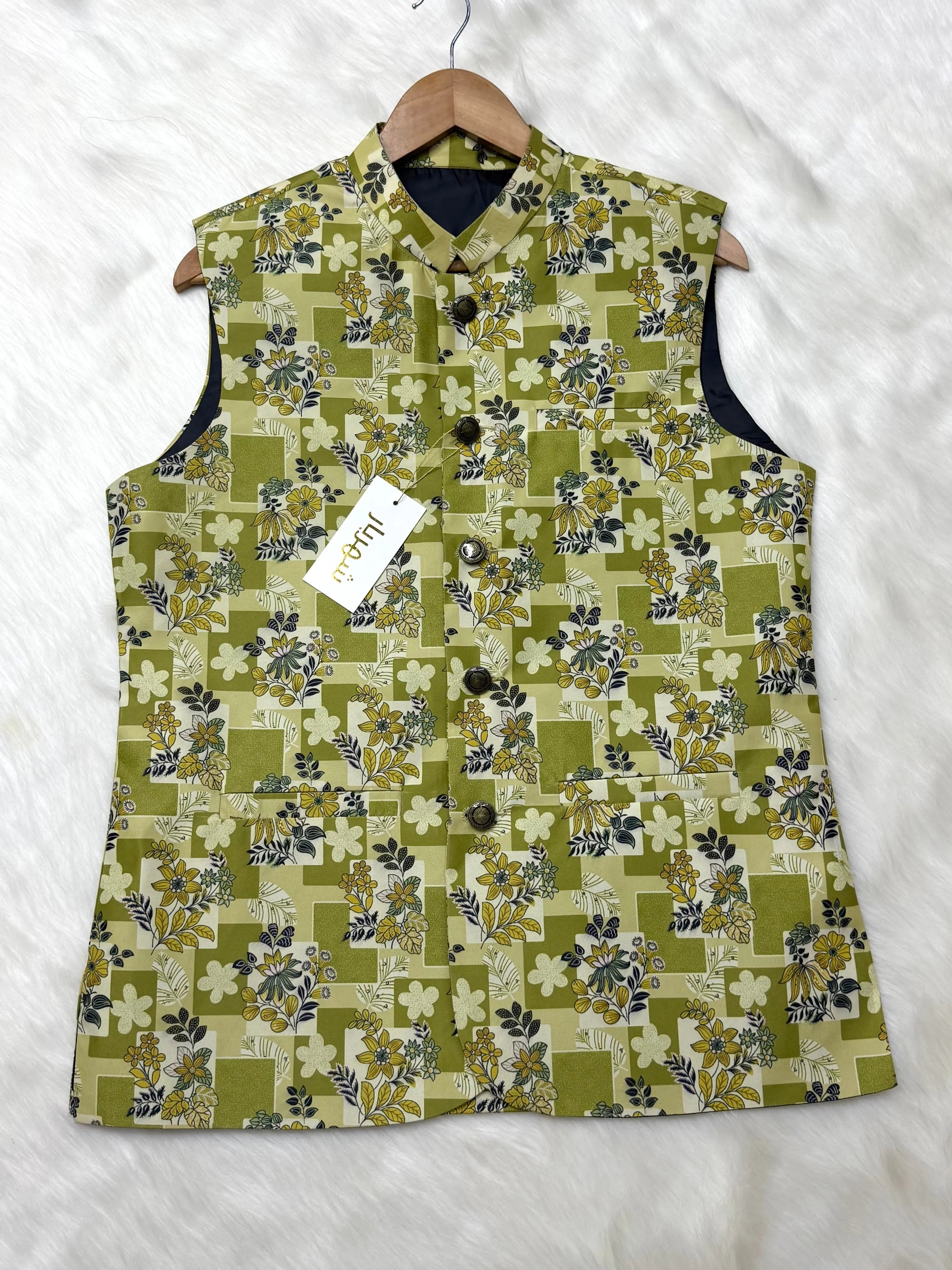 Premium Olive Flower Waistcoat কোড - 321 - Shahriar Premium