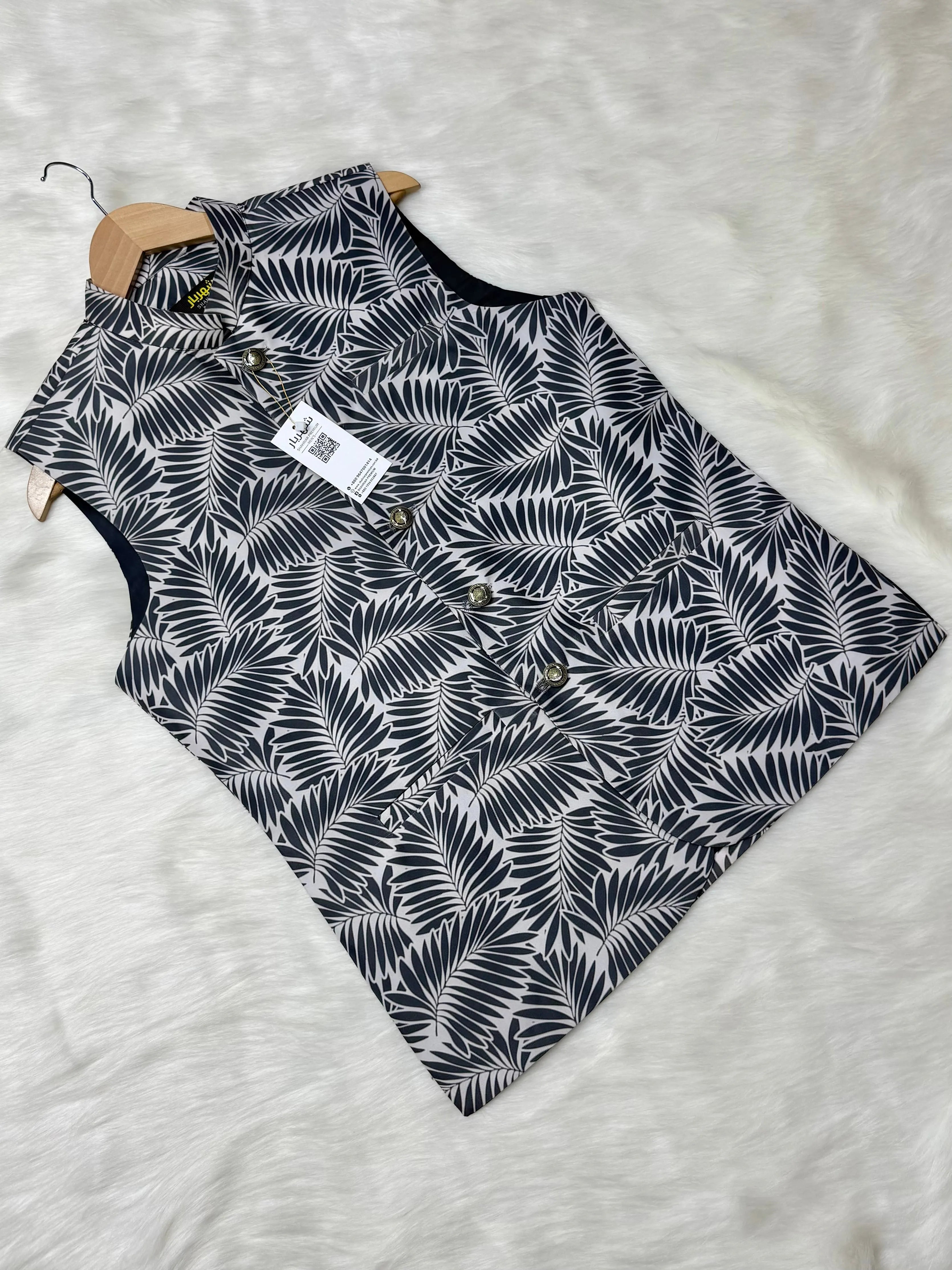 White Palm leaf Waistcoat কোড - 336 - Shahriar Premium