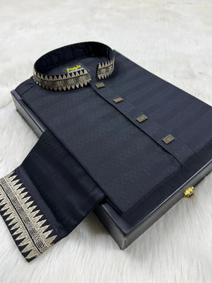 Saw Embroidery Black Panjabi কোড - 363 - Shahriar Premium